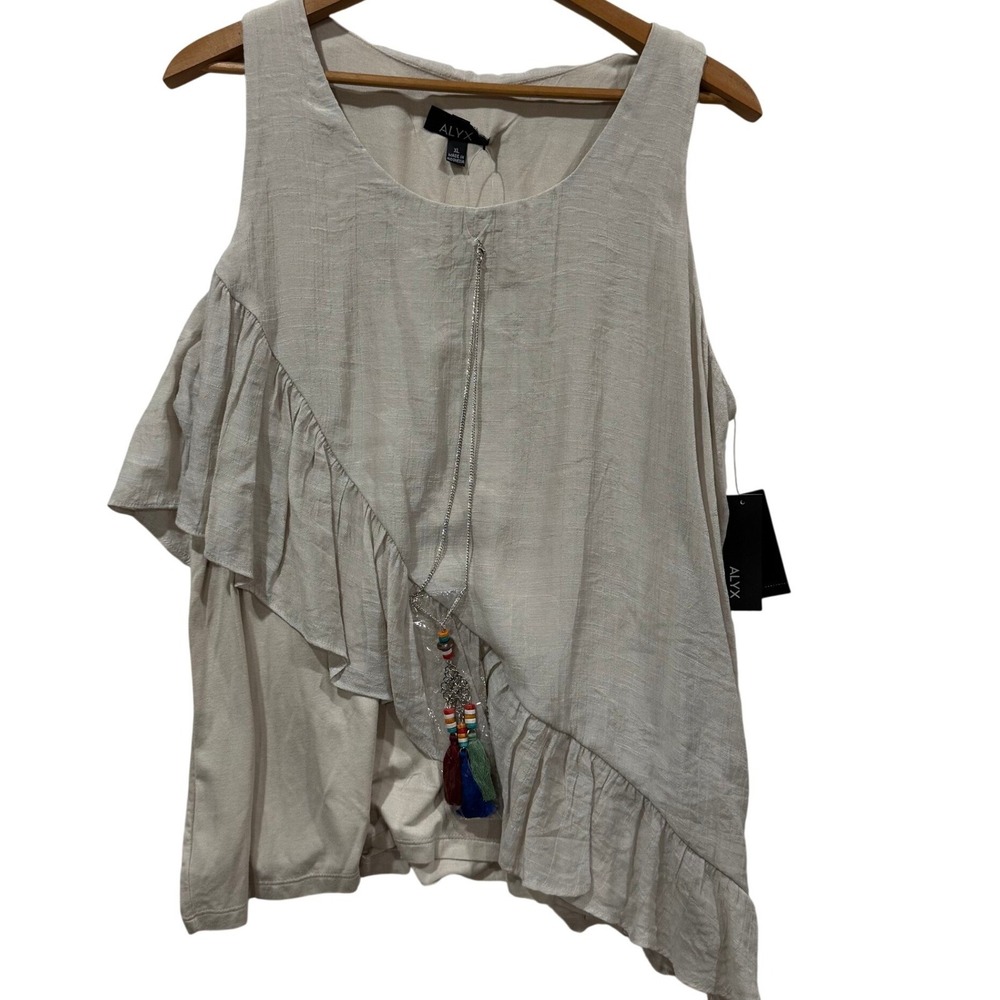 ALYX Womens Sand Ruffle Layered Tank Top with Tassel Necklace‎ XL 0457P29 NEW